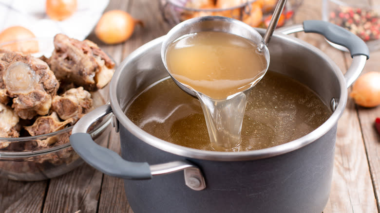 broth cooking in pan