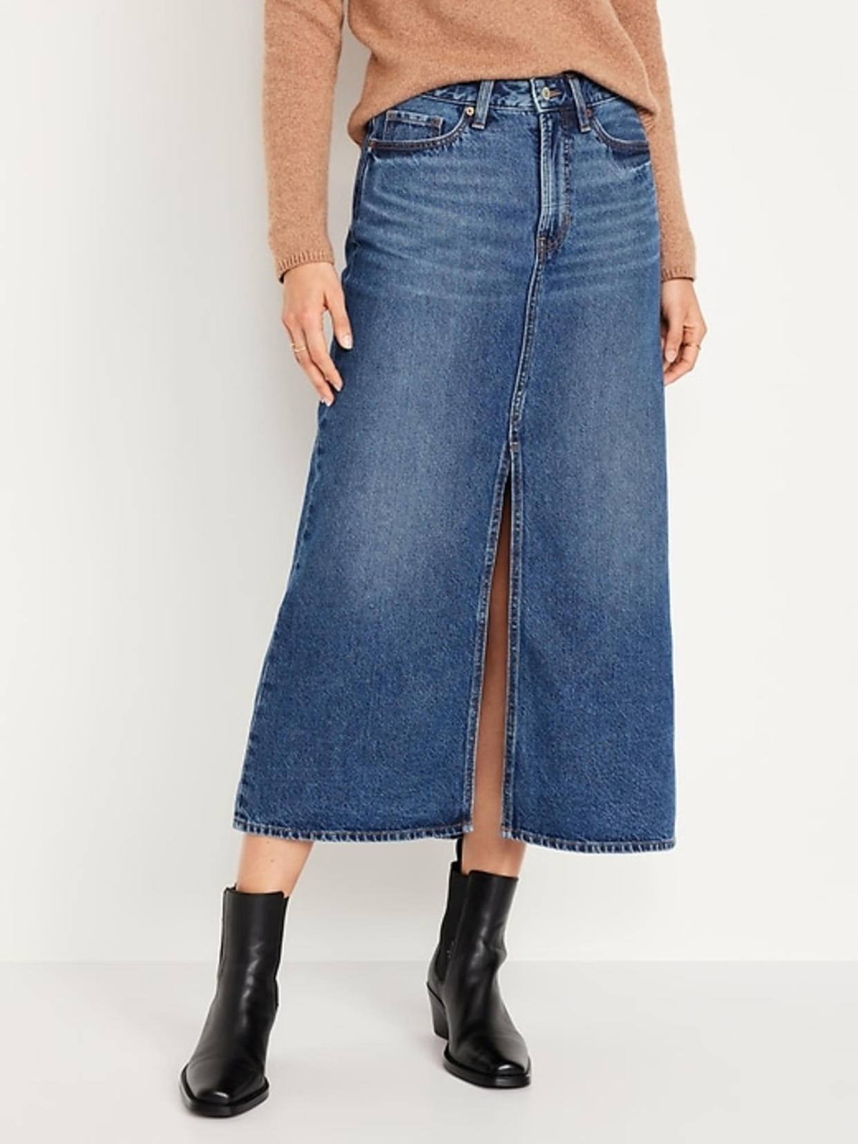 High-Waisted Jean Midi Skirt for Women (DIFFBOT)