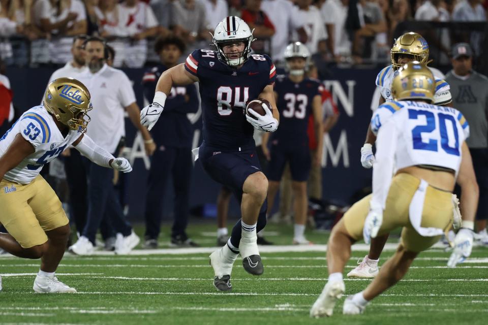 The Cincinnati Bengals drafted Arizona tight end Tanner McLachlan (84) in the sixth round.