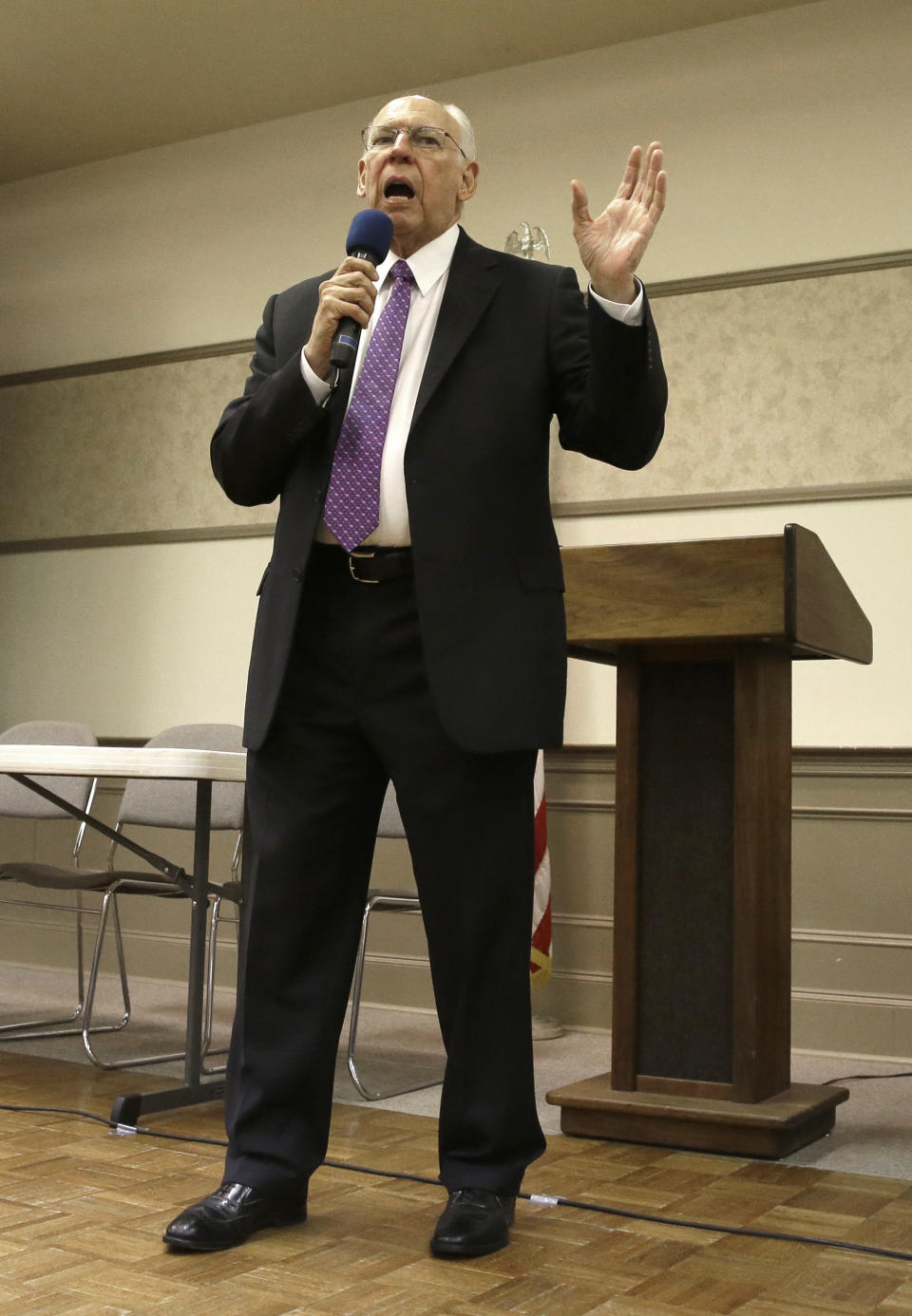 Rafael Cruz speaks during a tea party gathering Friday, Jan. 10, 2014, in Madisonville, Texas. The father of U.S. Senator Ted Cruz has turned some heads by calling for sending Barack Obama “back to Kenya” and dismissing the president as an “outright Marxist” out to “destroy all concept of God.” (AP Photo/Pat Sullivan)