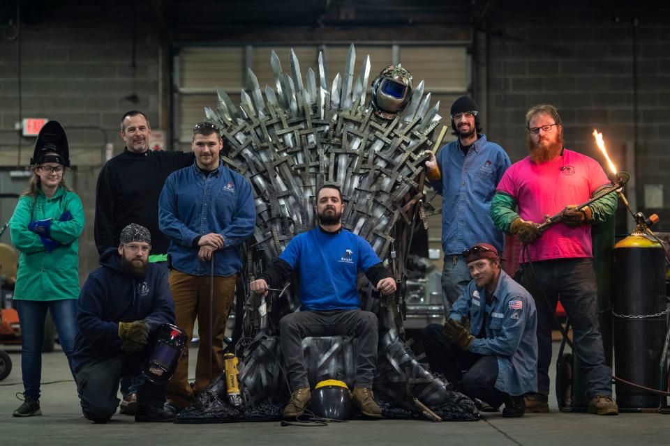 Mike Hayes and friends at Louisville's Knight School of Welding built the Iron Throne last year that was given to his wife as a wedding gift.