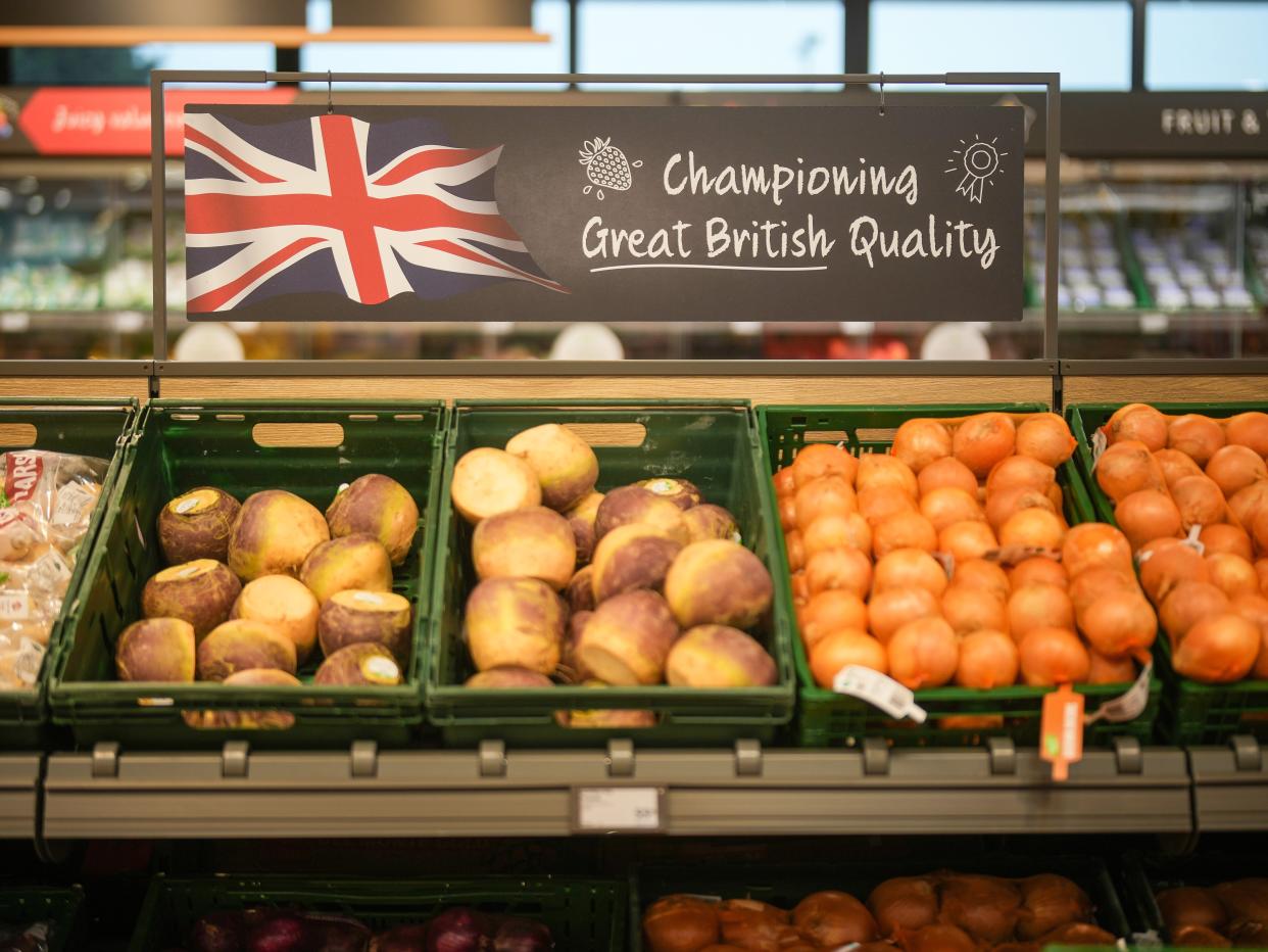 Vegetables on sale at an Aldi supermarket in Lancashire, England.