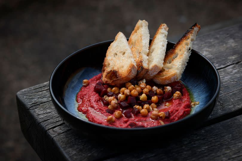 Beetroot hummus at the Harley Cafe