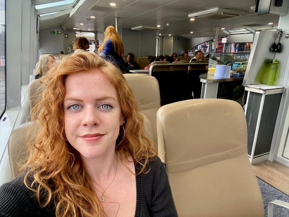 Selfie of reporter inside Uber Boat