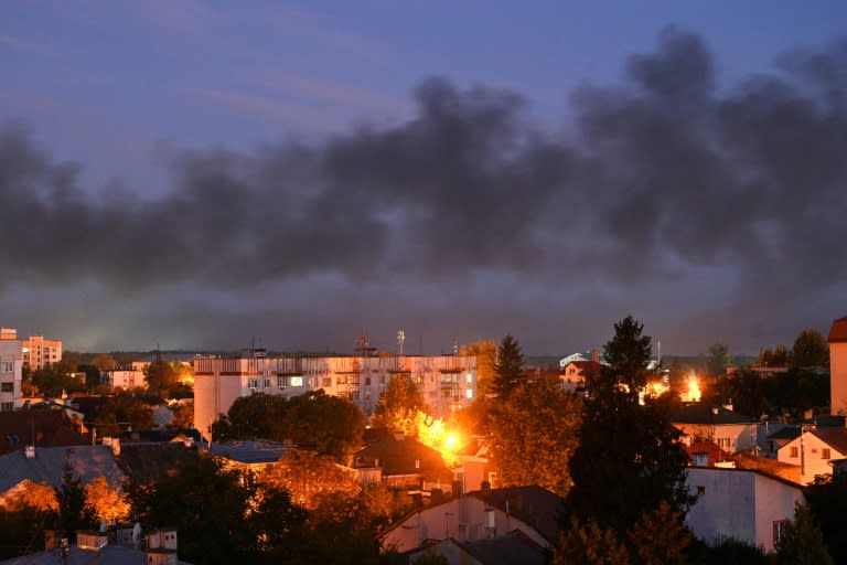 Black smoke billows over Lviv after drone strikes (YURIY DYACHYSHYN)