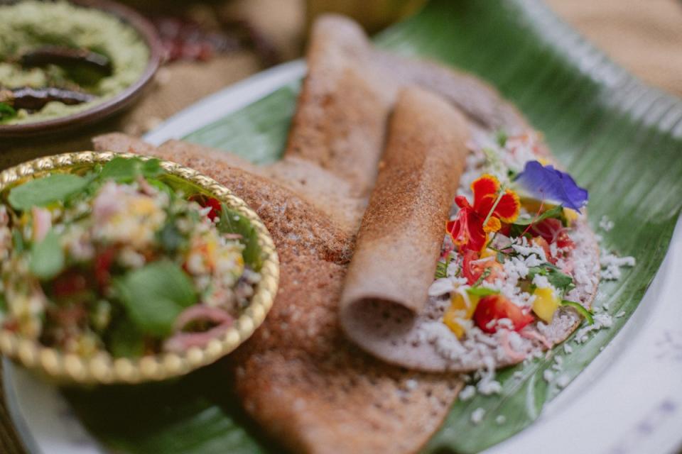 Pulut Hitam Thosai with Kerabu-inspired Salad (PHOTO: Monsoon Table)