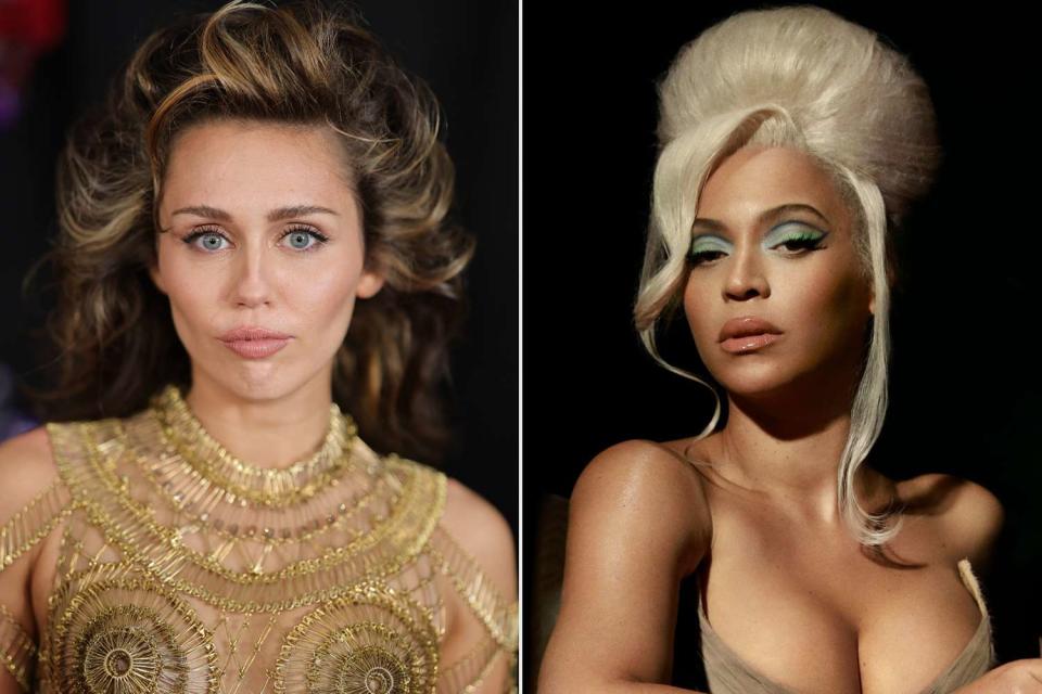 <p>Neilson Barnard/Getty; Blair Caldwell</p> Miley Cyrus; Beyoncé