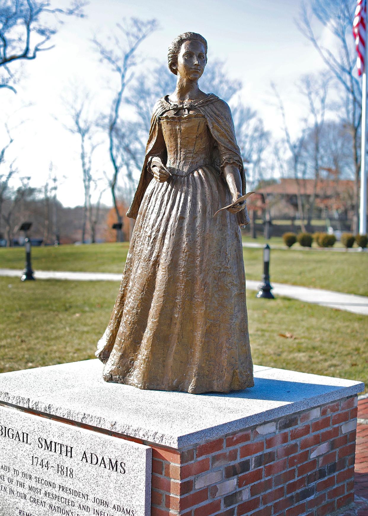 The new Heritage Park in Weymouth features a timeline of the town's history and a bronze statue of Abigail Adams, who was born in Weymouth.