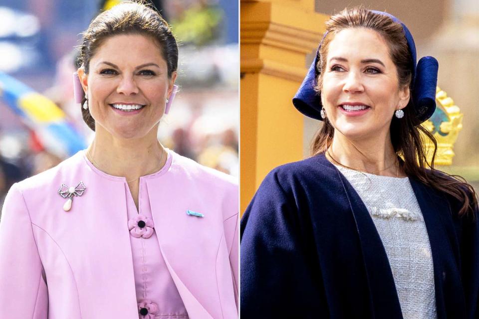 <p>SIPA/Shutterstock; Shutterstock</p> (Left) Crown Princess Victoria of Sweden at the start of the Danish state visit to Sweden on May 6, 2024; Queen Mary of Denmark at the start of the Danish state visit to Sweden on May 6, 2024. 