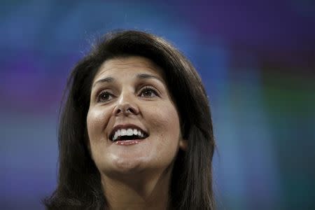 South Carolina governor Nikki Haley speaks at the 2016 Kemp Forum on Expanding Opportunity in Columbia, South Carolina, January 9, 2016. REUTERS/Randall Hill -