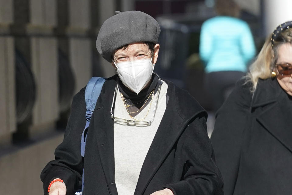 Isabel Maxwell, sister of Ghislaine Maxwell, arrives at the federal courthouse, in New York, Tuesday, March 8, 2022. Juror No. 50 in the case told a judge Tuesday that failing to disclose his child abuse history during jury selection at the trial of the British socialite was one of the "biggest mistakes" of his life, as a judge and lawyers try to decide whether the revelations will spoil Maxwell's sex trafficking conviction. (AP Photo/Richard Drew)