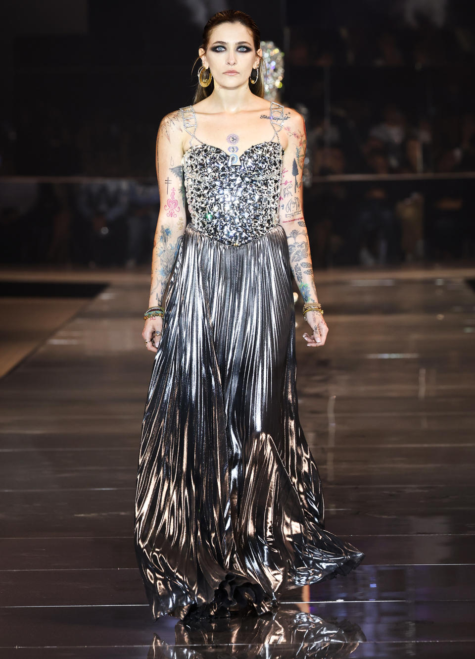 <p>Paris Jackson walks the runway on Sept. 23 at the Philipp Plein fashion show during Milan Fashion Week in Italy. </p>