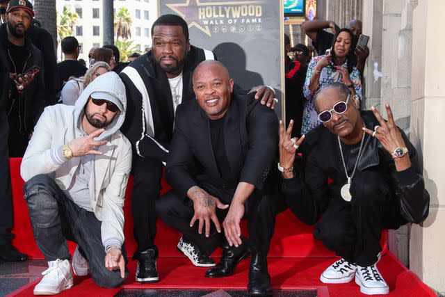 <p>Matt Baron/BEI/Shutterstock </p> Eminem, 50 Cent, Dr. Dre and Snoop Dogg in Los Angeles on March 19, 2024