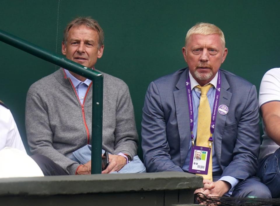 Boris Becker, right, with Jurgen Klinsmann at Wimbledon (Adam Davy/PA) (PA Archive)