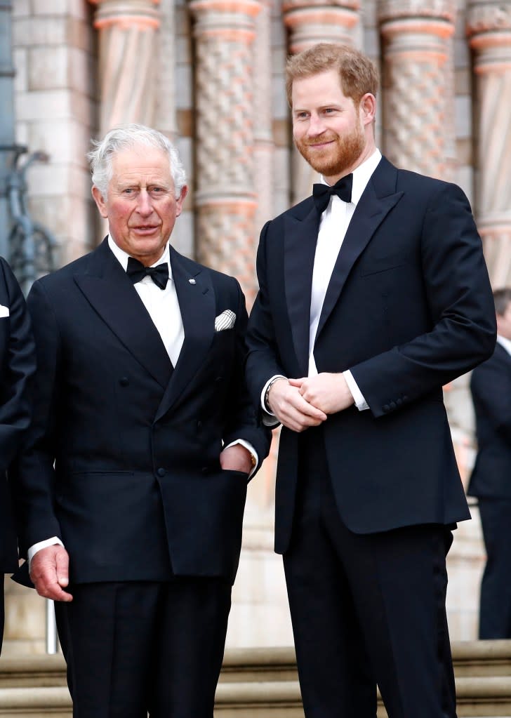 Prince Charles, Prince of Wales, and Prince Harry, Duke of Sussex, attend the “Our Planet” global premiere at the Natural History Museum on April 4, 2019, in London. Getty Images