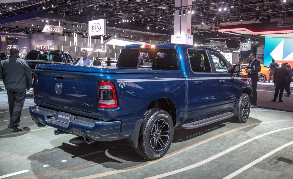 <p>The 2019 Ram 1500 wouldn’t be much of a truck if it didn’t have the payload and towing figures to back up its brawny looks and engines. Rated to tow up to 12,750 pounds and carry a payload of up to 2320 pounds, the new Ram improves upon the same maximum ratings of the current truck by 2130 and 440 pounds. Towing such large loads, however, requires checking the option box for the Max Tow package, which is limited to rear-wheel-drive trucks equipped with the eTorque-assisted V-8 engine and the 3.92:1 final-drive ratio (Ram also offers 3.21 and 3.55 rear ends). The highest ratings for four-wheel-drive 1500s are 11,460 pounds of trailer and 1950 pounds of payload.</p>