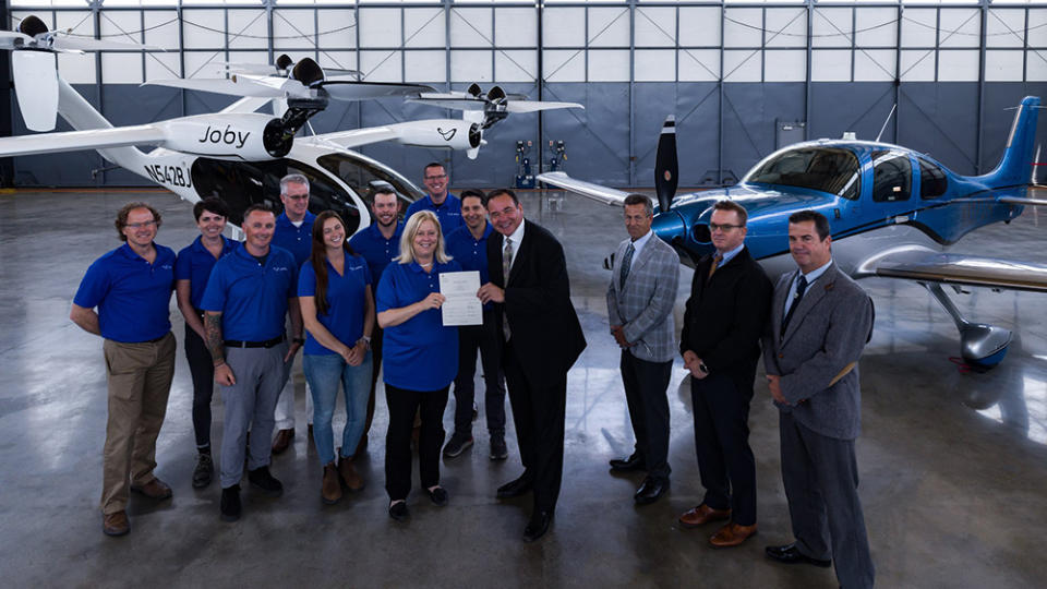 The Joby Aviation team celebrates receiving its Part 135 Air Carrier Certificate - Credit: Joby Aviation