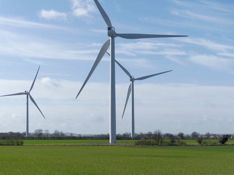 <span class="caption">Onshore wind and solar energy are unlikely to play an important role in the Conservatives’ decarbonisation plans.</span> <span class="attribution"><a class="link " href="https://www.shutterstock.com/image-photo/onshore-wind-turbine-farm-countryside-bedfordshire-1572773548" rel="nofollow noopener" target="_blank" data-ylk="slk:CarlsPix/Shutterstock;elm:context_link;itc:0;sec:content-canvas">CarlsPix/Shutterstock</a></span>