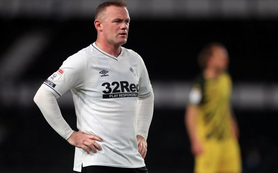 Derby County's Wayne Rooney during the Sky Bet Championship match at Pride Park, Derby. PA Photo. Picture date: Friday October 16, 2020. See PA story SOCCER Derby. Photo credit should read: Mike Egerton/PA Wire. RESTRICTIONS: EDITORIAL USE ONLY No use with unauthorised audio, video, data, fixture lists, club/league logos or "live" services. Online in-match use limited to 120 images, no video emulation. No use in betting, games or single club/league/player publications - PA/Mike Egerton 