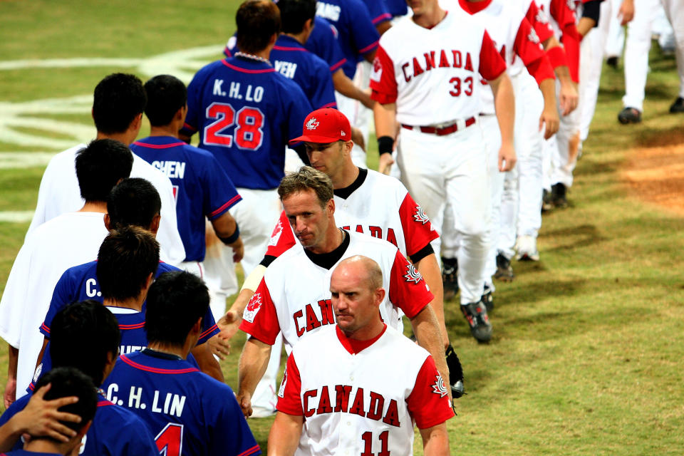 中華成棒隊在北京奧運棒球項目險勝加拿大。（Photo by Mike Hewitt/Getty Images）