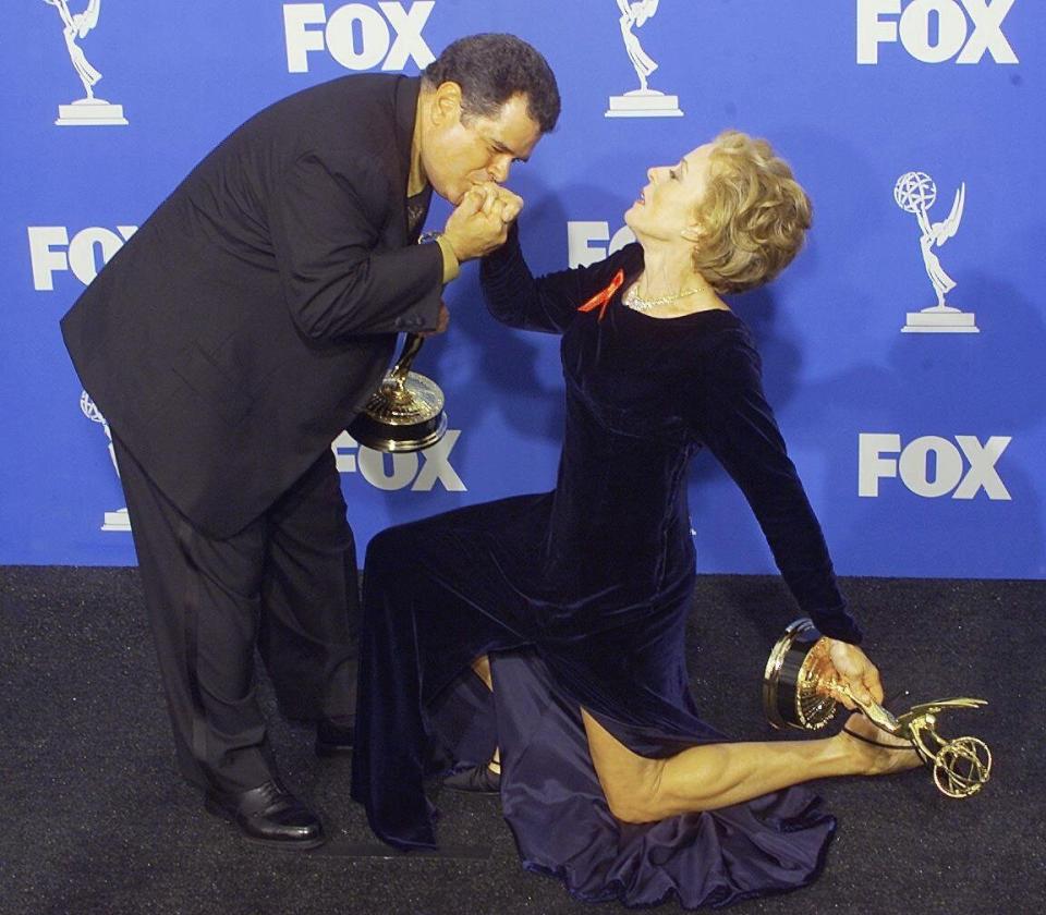 "The Practice" co-stars Michael Badalucco and Holland Taylor at the Emmys on Sept. 12, 1999. (Photo: Scott Nelson via Getty Images)