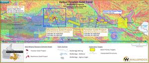 Wallbridge’s Detour-Fenelon Gold Trend land package and 2023 priority exploration target areas.