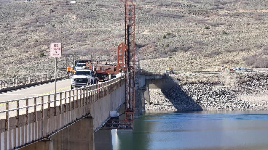 Inspectors continue conducting work on the US 50 middle bridge over Blue Mesa Reservoir. (Courtesy the Colorado Department of Transportation)
