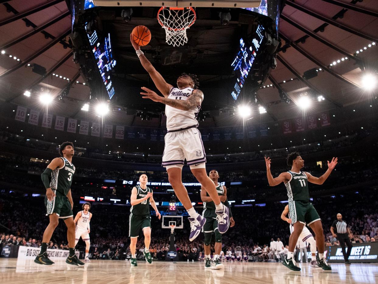 Keyontae Johnson puts in a layup during Kansas State's Sweet 16 win at Madison Square Garden.