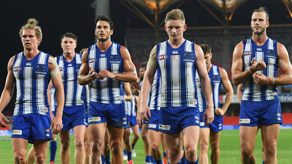 North Melbourne's disastrous 2020 season has culminated in 11 players being cut from the team after their season concluded. (Photo by Quinn Rooney/Getty Images)