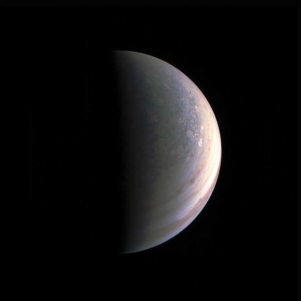 NASA’s Juno spacecraft captured this image of Jupiter’s north pole on Aug. 27, from a distance of 120,000 miles (195,000 kilometers).