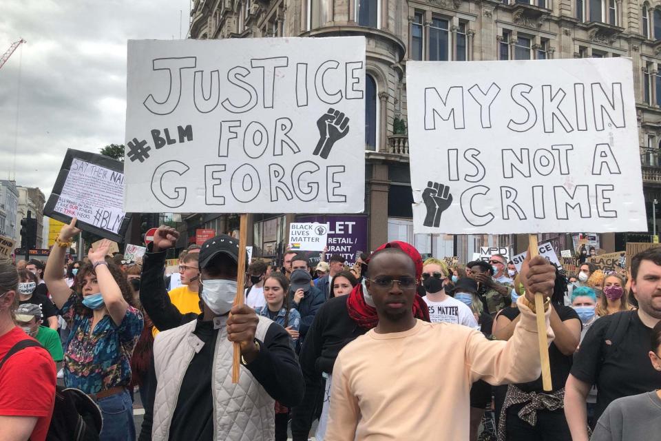 Protesters call for justice for George Floyd at Black Lives Matter protests in London (PA)