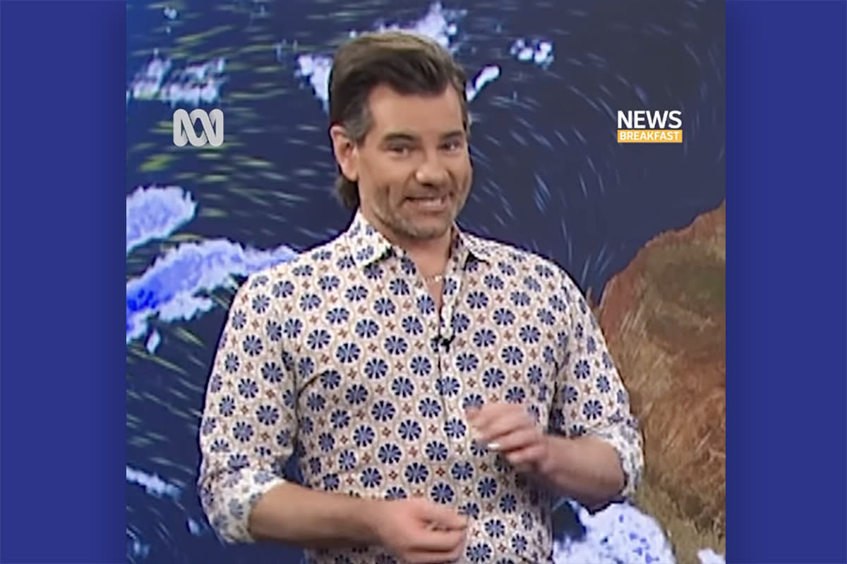 Australian meteorologist Nate Byrne delivering a weather report before having to step away due to a panic attack.