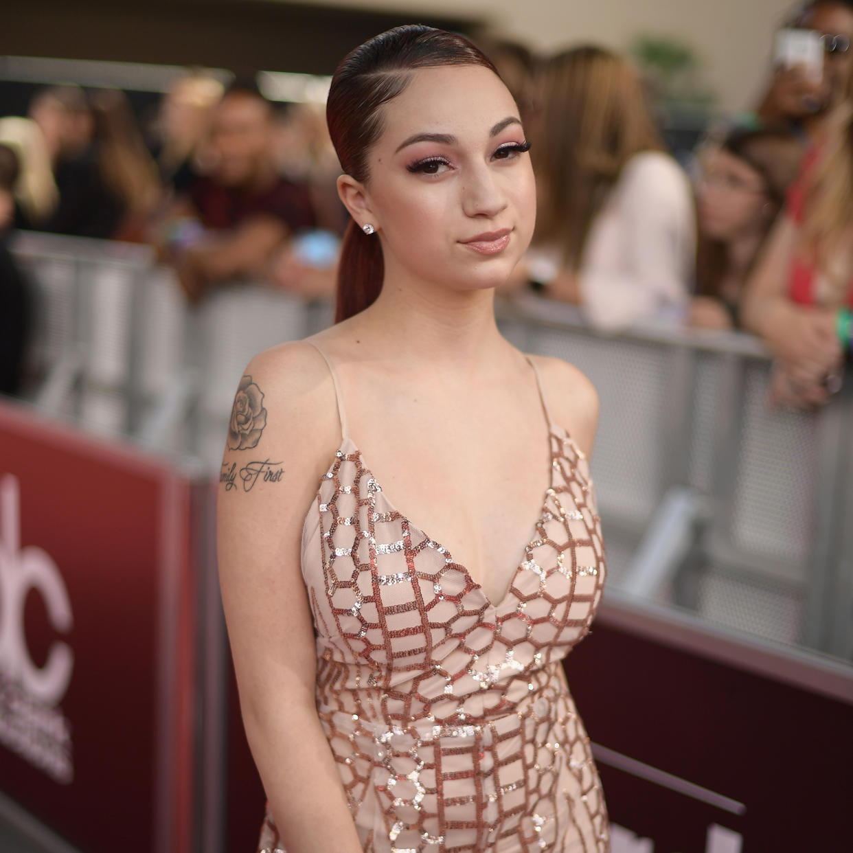 Bregoli in a floor length sparkling gown and ponytail deadpans to the camera (Matt Winkelmeyer / Getty Images for dcp)