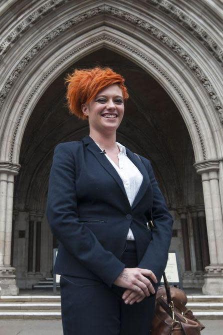 Jack Monroe outside court last week after winning her case over a mis-sent tweet (PA)