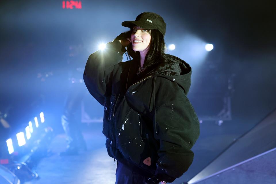 INDIO, CALIFORNIA - APRIL 15: Billie Eilish performs with Labrinth at the Mojave Tent during the 2023 Coachella Valley Music and Arts Festival on April 15, 2023 in Indio, California. (Photo by Monica Schipper/Getty Images for Coachella) ORG XMIT: 775947925 ORIG FILE ID: 1482543492