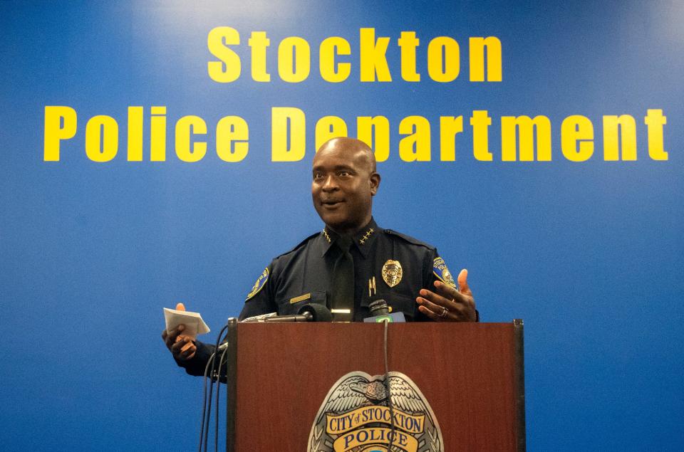 Stockton Police Chief Stanley McFadden speaks at a news conference at the Stockton Police department about a possible serial killer in Stockton.