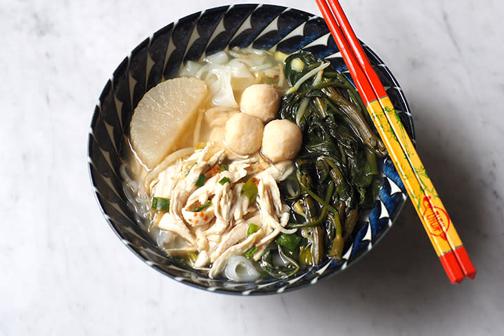 In contrast, the chicken noodles is lighter with a mild tasting chicken broth