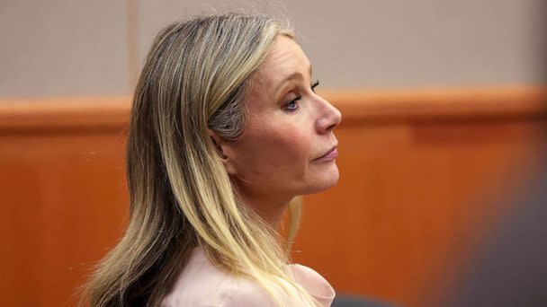 PHOTO: Actress Gwyneth Paltrow listens in court during her civil trial over a collision with another skier at the Park City District Courthouse on March 28, 2023, in Park City, Utah. (Pool/Getty Images)