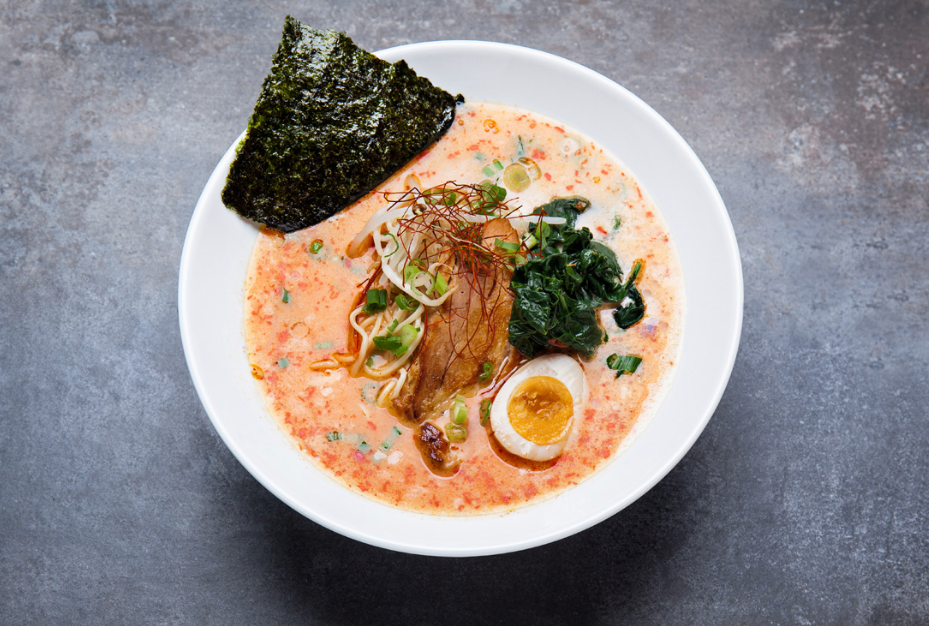 At Silverlake Ramen, a dish called The Blaze is made with spicy creamy pork broth, bean sprouts, egg, spinach, seaweed and diner's choice of pork, chicken or tofu.