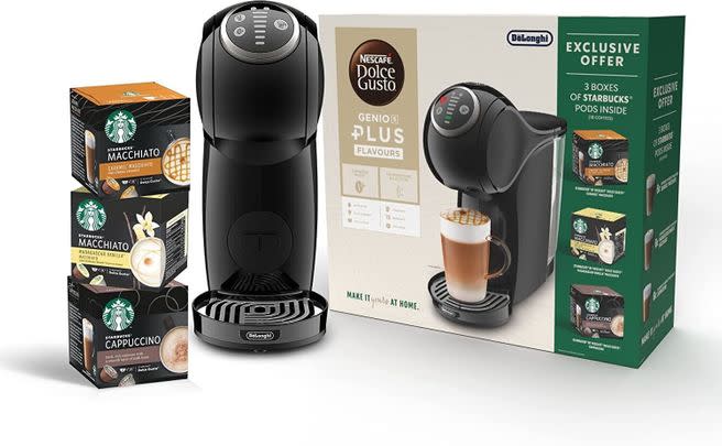 This De'longhi Nescafé Dolce Gusto coffee machine comes with a variety of Starbucks pods – get it now for 38% off