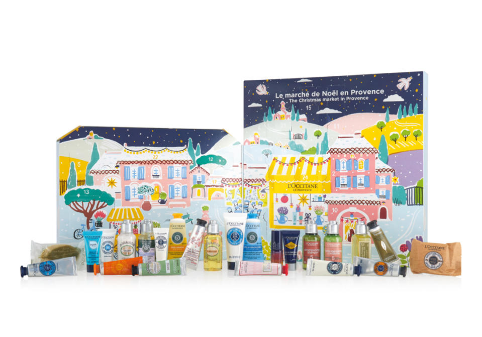 59€<br><p>Made in France, ce calendrier de l’avent met à l’honneur les soins de la Provence : gel douche verveine ou encore lait pour le corps à l’amande. </p><br><a href="https://fr.loccitane.com/calendrier-de-l-avent-classique,74,1,93841,1285245.htm " rel="nofollow noopener" target="_blank" data-ylk="slk:Acheter;elm:context_link;itc:0;sec:content-canvas" class="link ">Acheter</a>