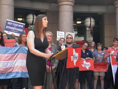 Transgender activist and San Antonio architect Ashley Smith speaks at a rally against a so-called “bathroom bill” being considered by the Republican-dominated Texas Senate at the Texas Capitol in Austin, Texas, U.S., July 21, 2017. REUTERS/Jon Herskovitz