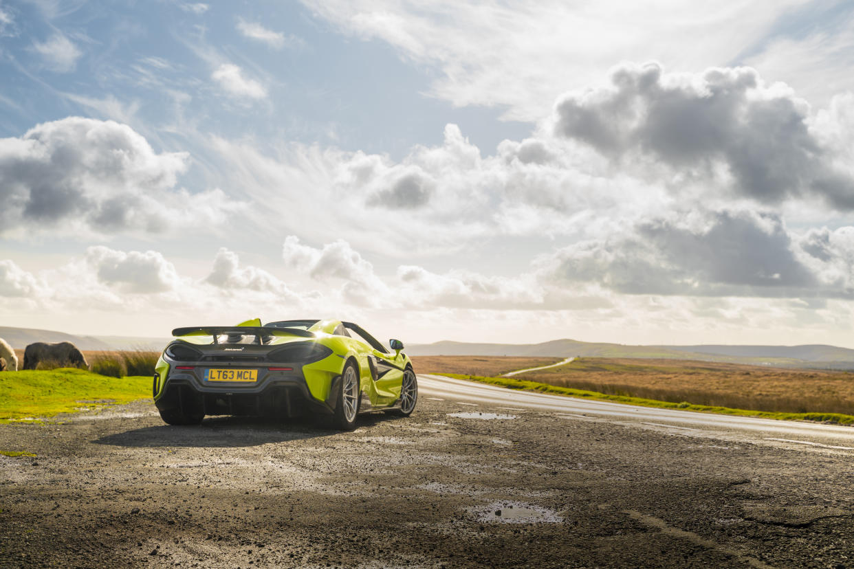 The 600LT's huge wing is hard to miss