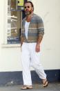 <p>Jude Law sports a summery, laid-back look while out for a walk on Monday in London.</p>
