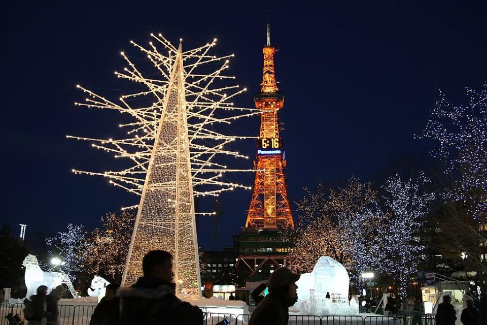 Odori Park being prepared for Sapporo Snow Festival 2008.