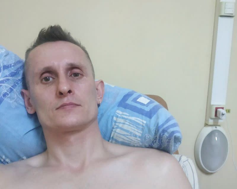 Truck driver Alexei Borisov, who was injured during a rally in support of Russian opposition politician Alexei Navalny, is seen in a hospital in Ryazan