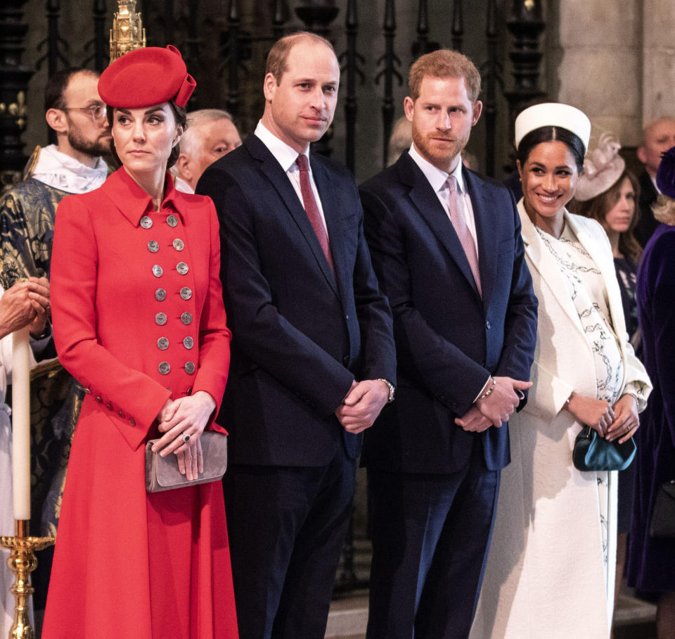 Prince William The Duke of Cambridge and Catherine The Duchess of Cambridge, Prince Harry The Duke of Sussex and Meghan The Duchess of Sussex attend the Commonwealth Day Service at Westminster Abbey as rift rumours abate in wake of pregnancy announcement from Meghan