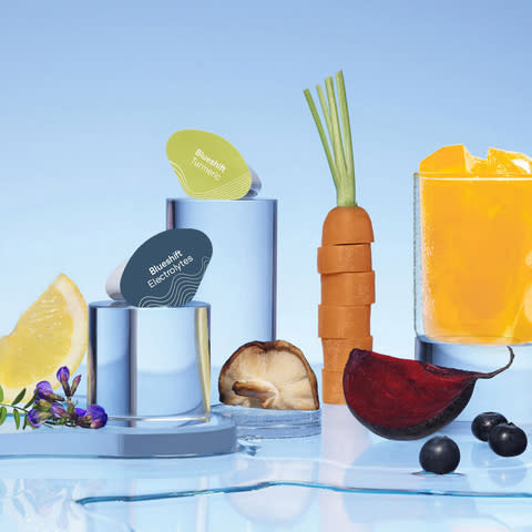 Blueshift’s supplement drinks combine nature's best superfoods with research-backed nutrients to fuel peak health, performance, and longevity, all while tasting like a craft mocktail with no added sugar or artificial flavors. (Photo: Business Wire)