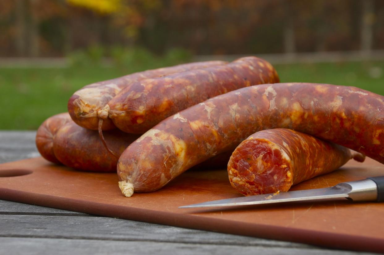 chorizo sausage on a cutting board