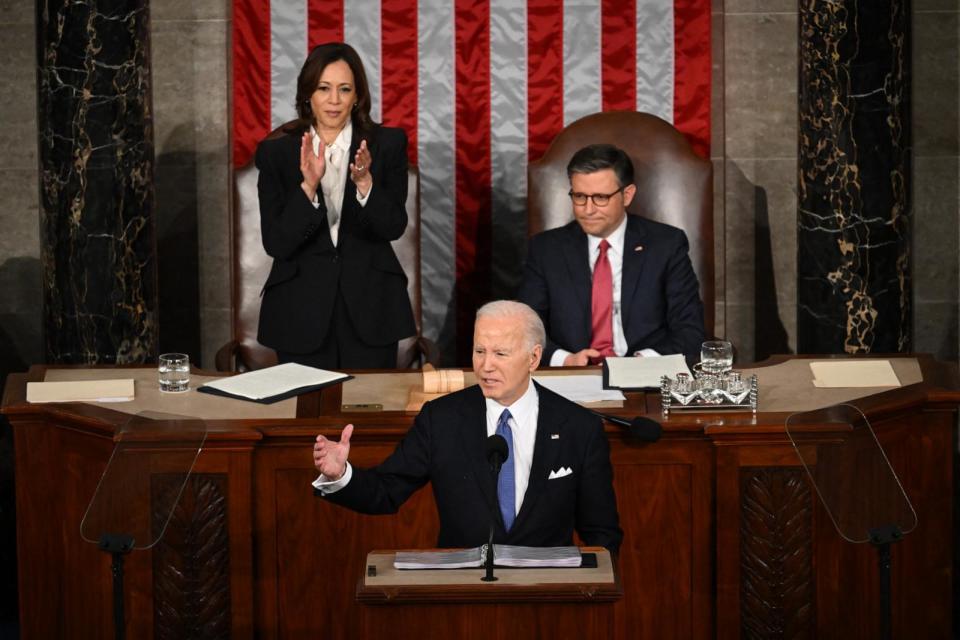 PHOTO: President Joe Biden delivers the State of the Union address in the House Chamber of the US Capitol in Washington, DC, on March 7, 2024. (Saul Loeb/AFP via Getty Images)